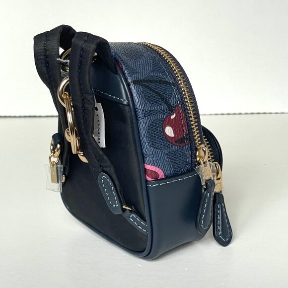 Coach Mini Court Cherry Backpack Bag Charm CZ086 Keychain Signature Canvas Blue - Picture 2 of 11